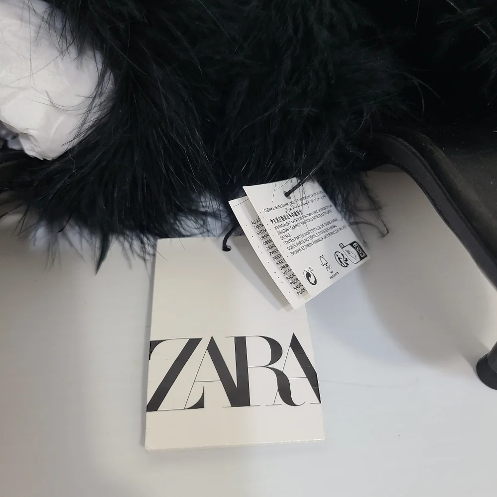 ZARA HEELED MULES WITH FEATHERS Black SIZE  | 1302/110/800
